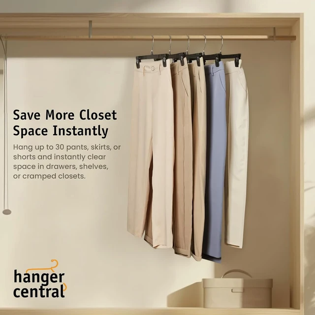 Alt view image 3 of 4 - Hanger Central 10-Pack Black Plastic Pants Hangers with Clips, 12-Inch