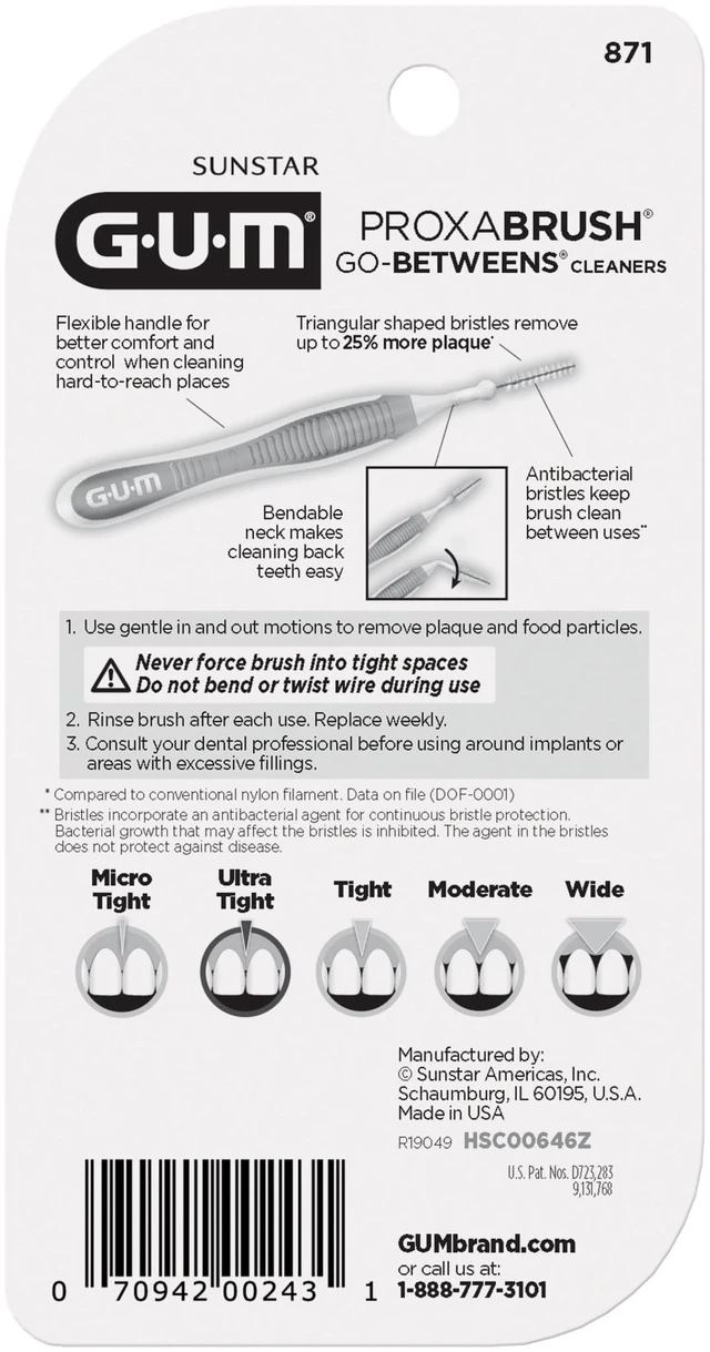 Alt view image 3 of 6 - GUM Proxabrush Go-Betweens Ultra Tight Interdental Brushes, Soft Bristled Dental Picks, 2 Pack, 10 Count