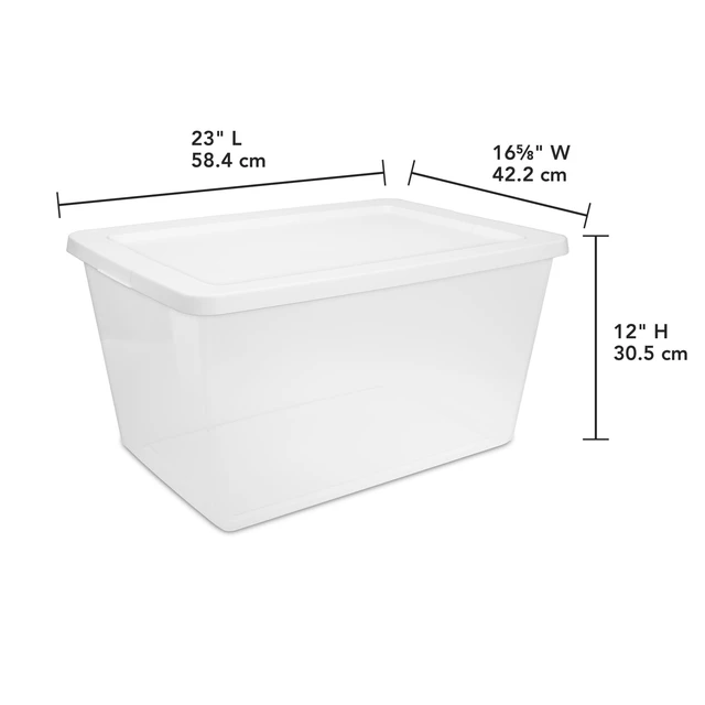 Alt view image 4 of 6 - Sterilite 58Quart Medium Storage Bin, Clear Plastic with Snap-on Lid, White