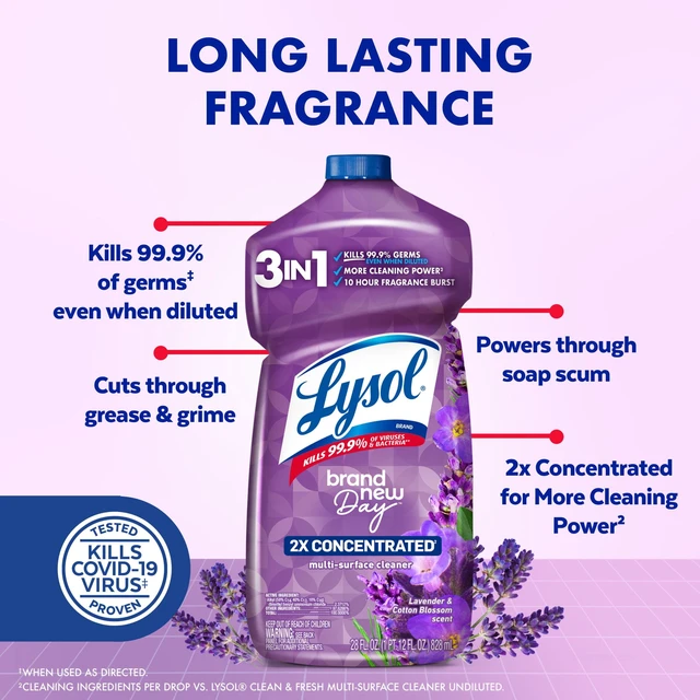 Alt view image 2 of 5 - Lysol All Purpose Cleaner, 2X Concentrated Multi-Surface Disinfectant Floor Cleaner for Bathroom & Kitchen, Lavender & Cotton Blossom, 28fl oz