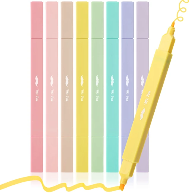 Main image of Mr. Pen Dual Tip Aesthetic Highlighters, 8pcs, Chisel & Fine Tip