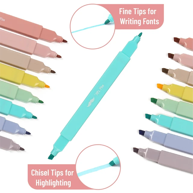 Alt view image 7 of 7 - Mr. Pen Dual Tip Aesthetic Highlighters, 8pcs, Chisel & Fine Tip