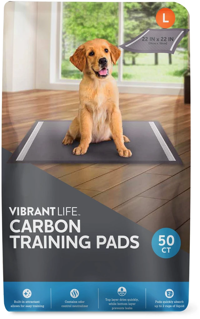 Main image of Vibrant Life Charcoal Large Training Pads for Dogs and Puppies, Odor Control, Super Absorbent, Leak Proof, Fast Dry, 22in x 22in, 50 Count