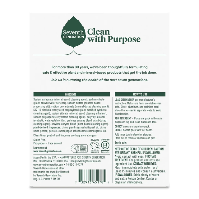 Alt view image 2 of 5 - Seventh Generation Lemon Scent Dishwasher Detergent Packs, 20 Count, for Sparkling Dishes