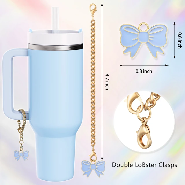 Alt view image 6 of 7 - 3Pcs 10mm Bow Straw Topper Compatible With Stanley Cup, 2pcs Blue Bow Charms For 30oz & 40oz Tumbler With Handle