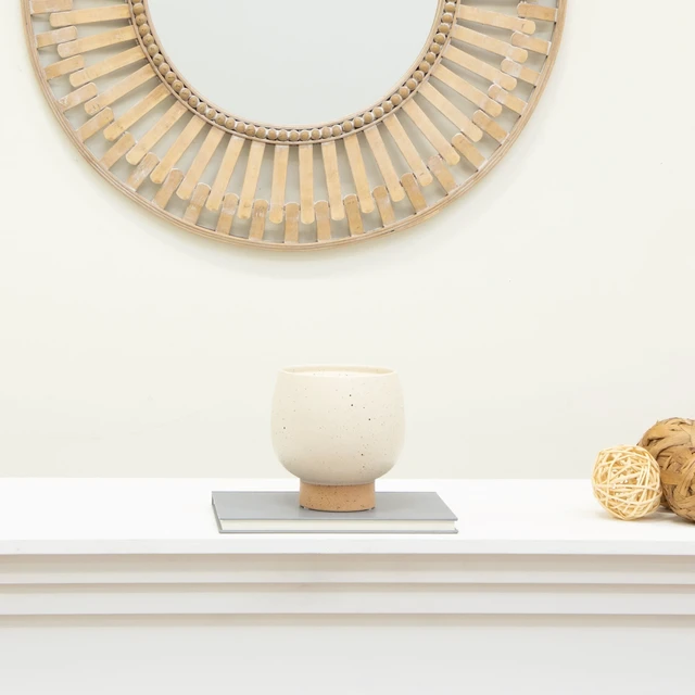 Alt view image 5 of 6 - Mainstays 5.5 in Cream Speckle Ceramic Indoor Planter with Tan Base