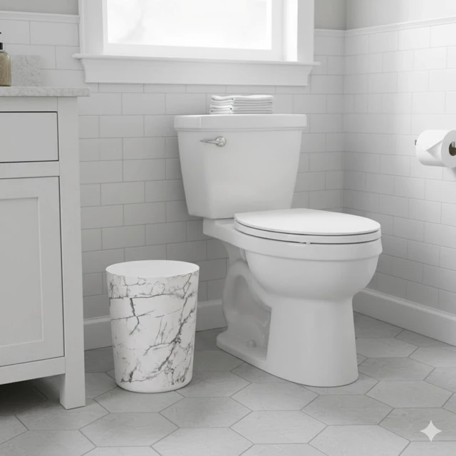 Alt view image 4 of 6 - Mainstays 5 gal Open-Top Bathroom Trash Can, Plastic, White Marble