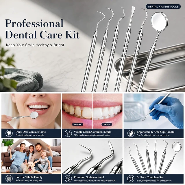 Alt view image 5 of 6 - Dental Pick Tools Kit, Tooth Scraper Plaque Tartar Remover
