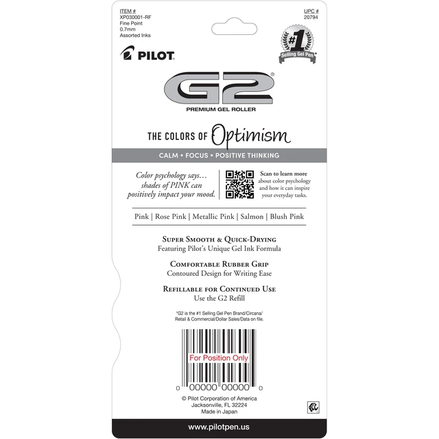Alt view image 4 of 5 - Pilot G2 Retractable Gel Pens, 0.7mm Fine Point, Pink Premium, Assorted Colors, 5 Count