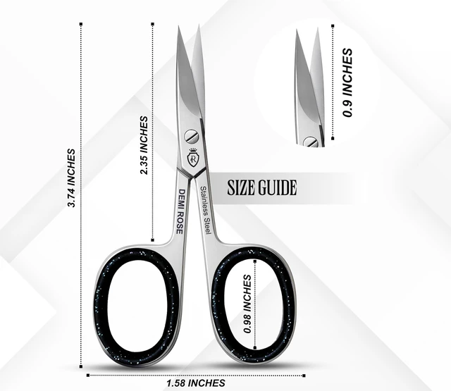 Alt view image 7 of 7 - Professional Stainless Steel Curved Nail & Cuticle Scissors with Rubber Inserts for Manicure, Grooming, Eyebrow, Mustache, Nose Hair, Eyelash, Dry Skin