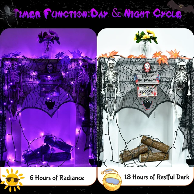 Alt view image 3 of 7 - Cshare Purple String Lights Battery Operated with Timer Waterproof, 16.4ft 50LED, Halloween Decorations for Indoor Outdoor, Garland Party Patio Garden Yard Pathway
