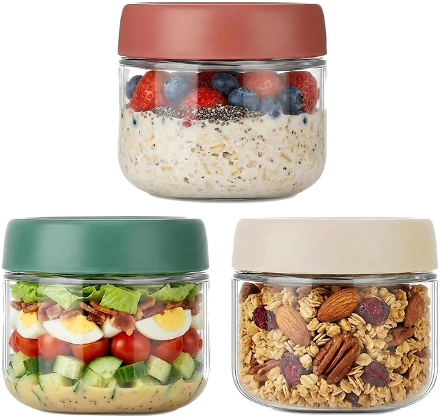 Main image of 3Pack 10oz Glass Jars with Screw Lids, Wide Mouth Overnight Oats Meal Prep Food Containers for Salad Dressing, Fruit, Veggies, Sauce, Snacks, Spice