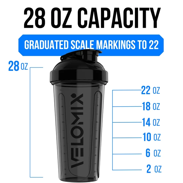Alt view image 3 of 6 - Velomix 28oz 2-Pack Protein Shaker Bottle, Black/Transparent