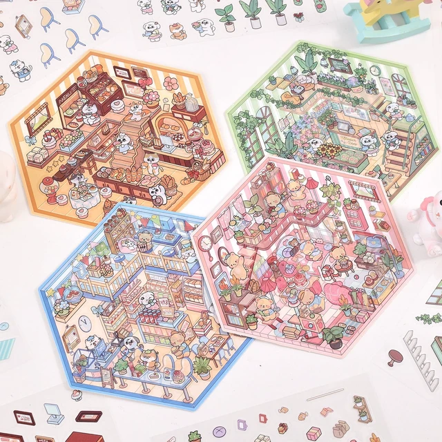 Alt view image 4 of 6 - DIY 3D House Scene Stickers - 4 Sets, Warm Home, Supermarket, Bakery, Flower Shop, Cute Fun Stacking Miniature Cartoon for Adults and Kids Stress Relief and Pass the Time
