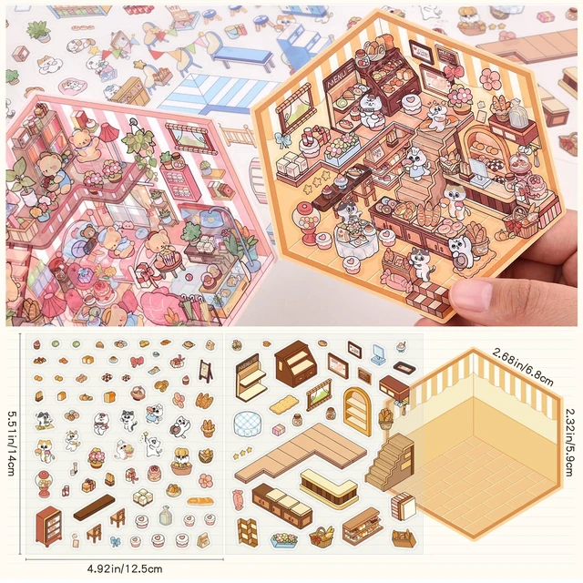 Alt view image 5 of 6 - DIY 3D House Scene Stickers - 4 Sets, Warm Home, Supermarket, Bakery, Flower Shop, Cute Fun Stacking Miniature Cartoon for Adults and Kids Stress Relief and Pass the Time