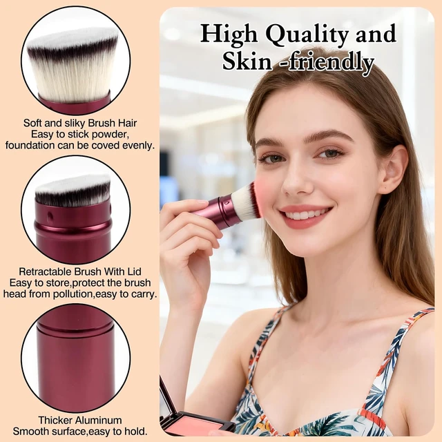 Alt view image 5 of 7 - Retractable Kabuki Makeup Brush - Portable Travel Brush with Cover for Foundation, Powder, Blush and Bronzer, Cruelty-Free and Vegan