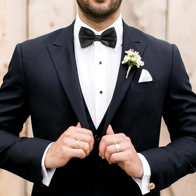 Alt view image 7 of 7 - Men's Clip On Black Bow Tie for Tuxedo