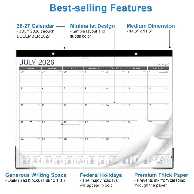 Alt view image 2 of 7 - 2027 Desk/Wall Calendar, Jul 2026 - Dec 2027, 14.6" x 11.5"