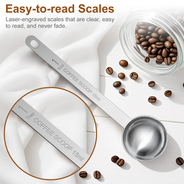 Alt view image 2 of 7 - 2PCS 15ML (1 Tablespoon) Stainless Steel Coffee Measuring Spoons with Long Handle for Ground Coffee, Tea, Baking Powder