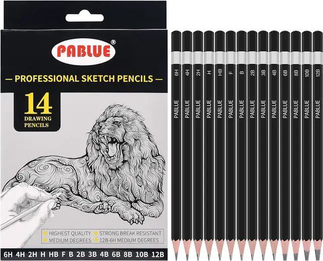 Main image of 14Pcs Professional Graphite Sketch Pencils for Drawing (6H-12B)