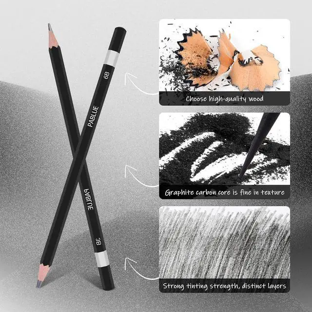 Alt view image 4 of 7 - 14Pcs Professional Graphite Sketch Pencils for Drawing (6H-12B)