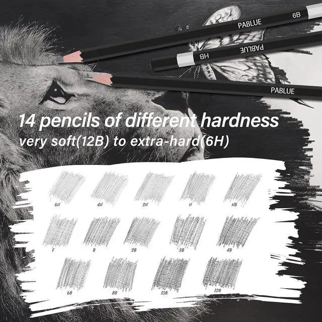 Alt view image 5 of 7 - 14Pcs Professional Graphite Sketch Pencils for Drawing (6H-12B)