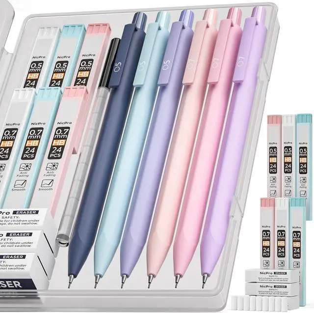 Main image of Nicpro Pastel Mechanical Pencil Set, 0.5 & 0.7mm Cute Pencils, Pack of 6