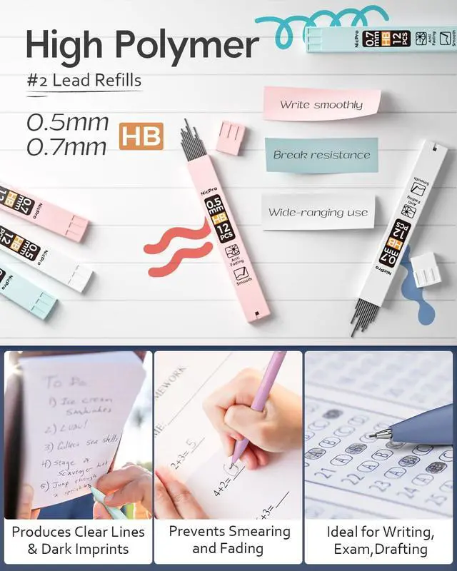 Alt view image 4 of 5 - Nicpro Pastel Mechanical Pencil Set, 0.5 & 0.7mm Cute Pencils, Pack of 6
