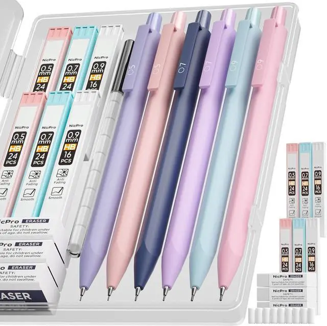Main image of Nicpro Pastel Mechanical Pencil Set, Cute Pencils 0.5&0.7&0.9 mm, Pack of 6