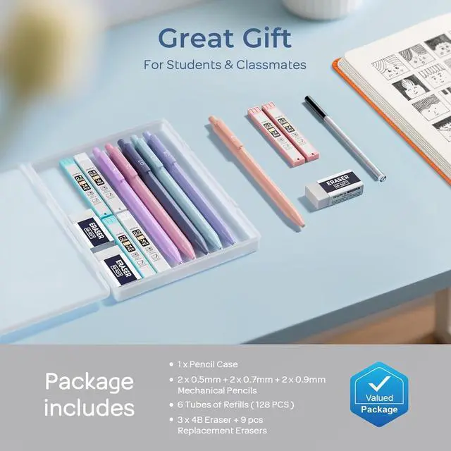 Alt view image 6 of 6 - Nicpro Pastel Mechanical Pencil Set, Cute Pencils 0.5&0.7&0.9 mm, Pack of 6