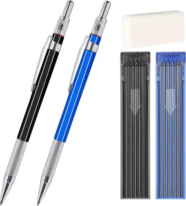 Main image of 2mm Mechanical Pencil Set, 2 Pieces Artist Carpenter Drafting Pencils 2.0 mm with 2 Tube Lead Refill (HB, 2B), Art Lead Holder Metal Marker for Draft Drawing, Writing, Art Sketching