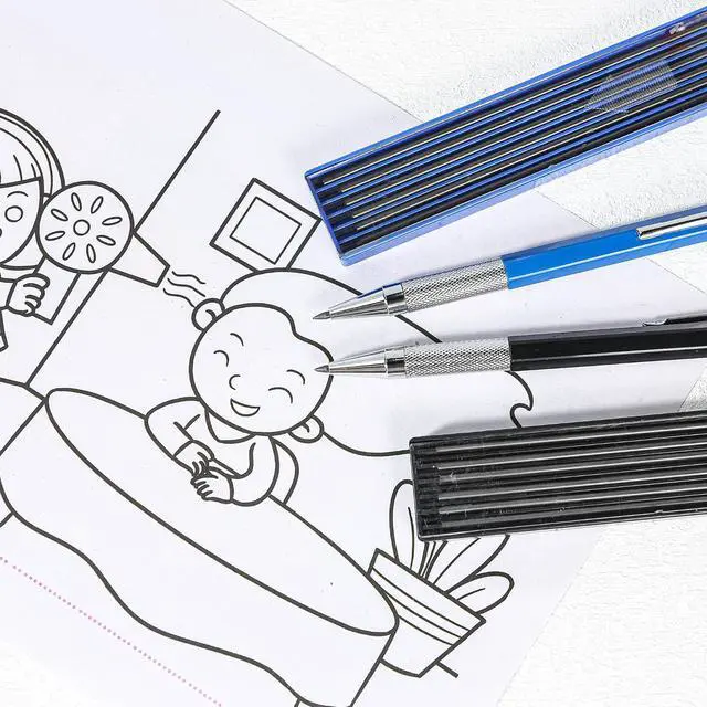 Alt view image 4 of 6 - 2mm Mechanical Pencil Set, 2 Pieces Artist Carpenter Drafting Pencils 2.0 mm with 2 Tube Lead Refill (HB, 2B), Art Lead Holder Metal Marker for Draft Drawing, Writing, Art Sketching