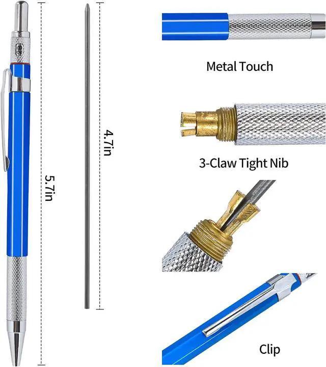 Alt view image 6 of 6 - 2mm Mechanical Pencil Set, 2 Pieces Artist Carpenter Drafting Pencils 2.0 mm with 2 Tube Lead Refill (HB, 2B), Art Lead Holder Metal Marker for Draft Drawing, Writing, Art Sketching
