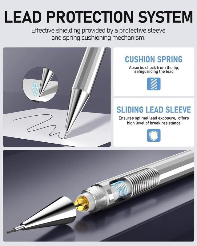 Alt view image 3 of 7 - Mechanical Pencil Set, 0.5mm 4-Pack with Case, Metal Body, Fine Point