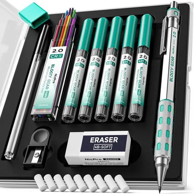 Main image of Nicpro 2.0 mm Mechanical Pencils Set, Metal Drafting Pencil with Case