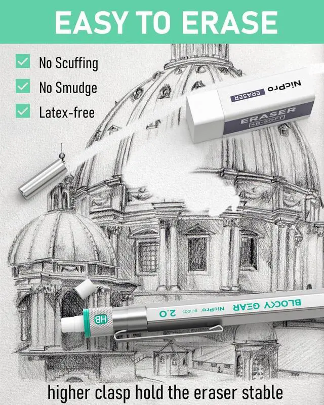 Alt view image 7 of 7 - Nicpro 2.0 mm Mechanical Pencils Set, Metal Drafting Pencil with Case