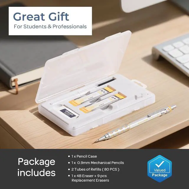 Alt view image 6 of 7 - Nicpro Blocky Gear 0.9 mm Mechanical Pencils Set, Metal Pencil with Case