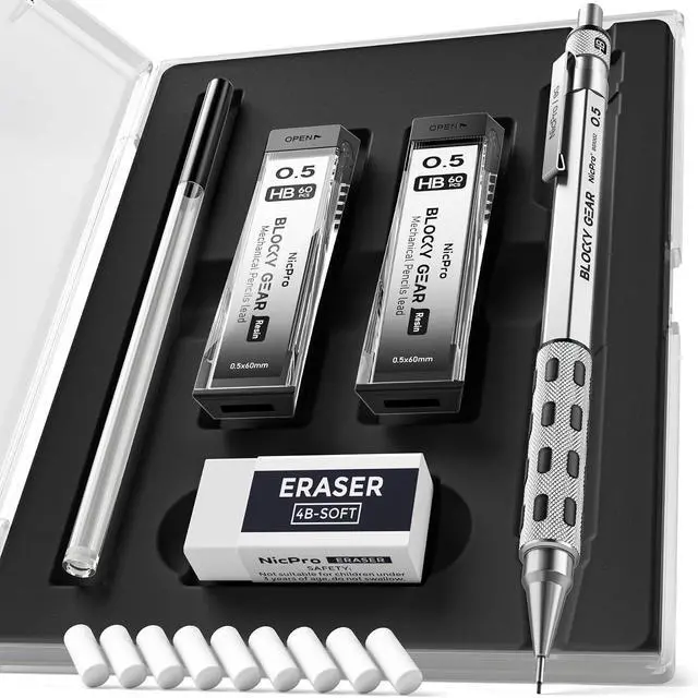 Main image of Nicpro Blocky Gear 0.5 mm Mechanical Pencil Set in Case
