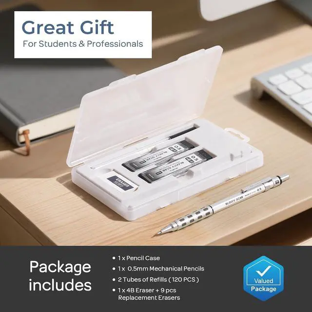 Alt view image 6 of 7 - Nicpro Blocky Gear 0.5 mm Mechanical Pencil Set in Case