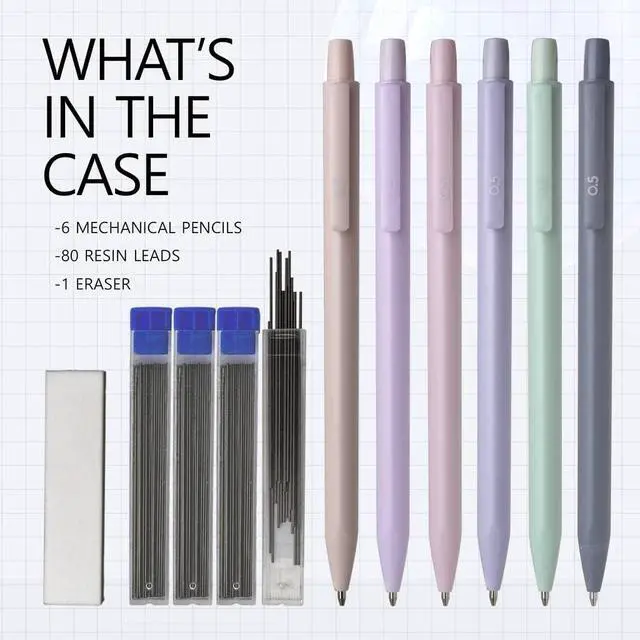 Alt view image 2 of 7 - Pastel Aesthetic Mechanical Pencil Set 6 Pack with Eraesers