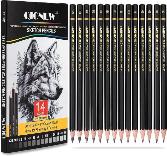 Main image of Qionew Professional Sketching Pencil for Drawing,14 Pack, Graphite Pencils