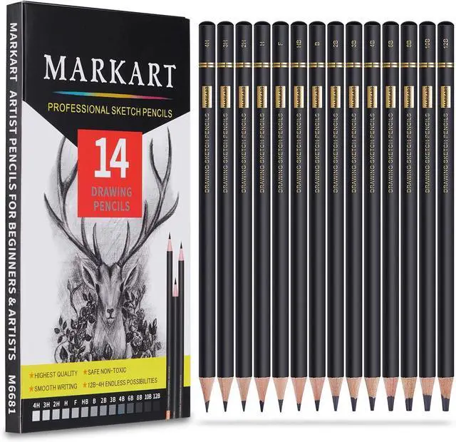 Main image of MARKART Drawing Sketching Pencils Set, 14 Pieces, Graphite Pencil(12B - 4H)