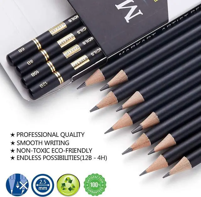 Alt view image 3 of 7 - MARKART Drawing Sketching Pencils Set, 14 Pieces, Graphite Pencil(12B - 4H)