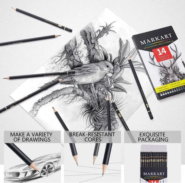 Alt view image 4 of 7 - MARKART Drawing Sketching Pencils Set, 14 Pieces, Graphite Pencil(12B - 4H)