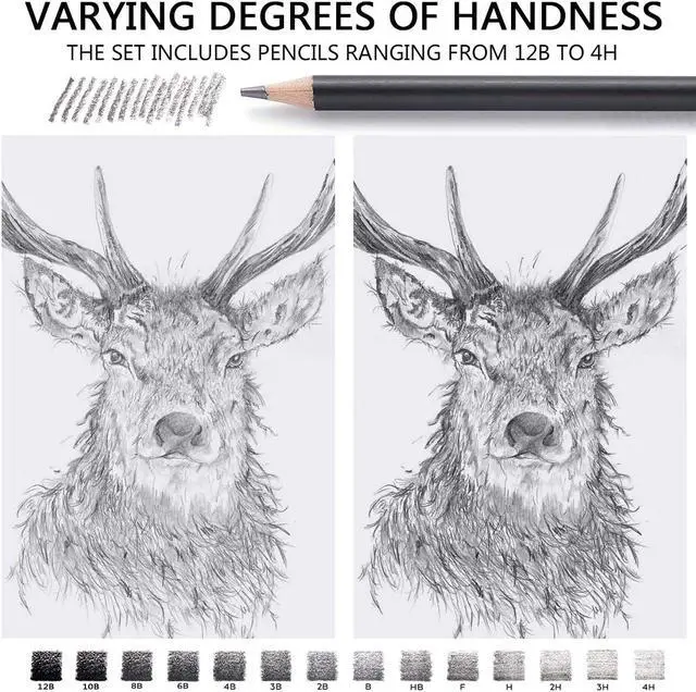 Alt view image 5 of 7 - MARKART Drawing Sketching Pencils Set, 14 Pieces, Graphite Pencil(12B - 4H)