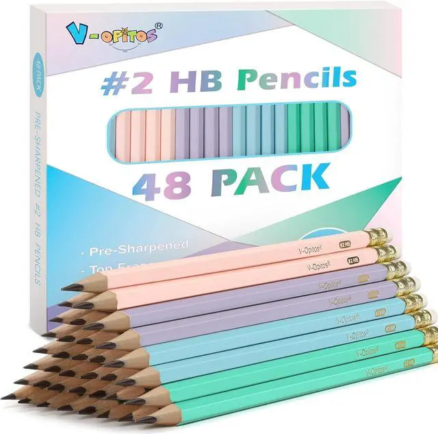 Main image of V-Opitos Wood-Cased #2 HB Pencils, 48 Pack Pre-Sharpened Pencils with Top Erasers, Bulk Pastel Color Pencils for School Teacher Supplies, Writing, Drawing and Sketching