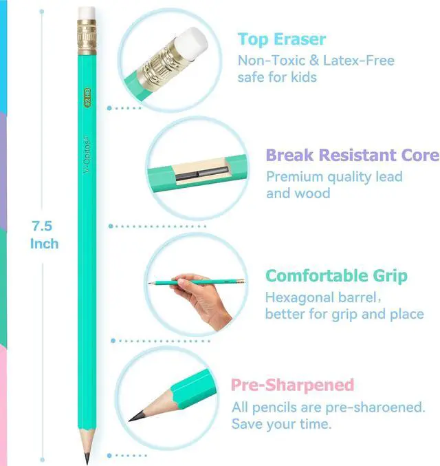 Alt view image 3 of 7 - V-Opitos Wood-Cased #2 HB Pencils, 48 Pack Pre-Sharpened Pencils with Top Erasers, Bulk Pastel Color Pencils for School Teacher Supplies, Writing, Drawing and Sketching