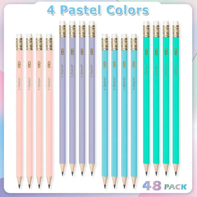 Alt view image 5 of 7 - V-Opitos Wood-Cased #2 HB Pencils, 48 Pack Pre-Sharpened Pencils with Top Erasers, Bulk Pastel Color Pencils for School Teacher Supplies, Writing, Drawing and Sketching