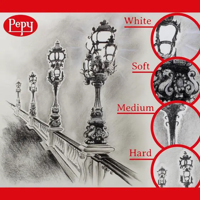 Alt view image 3 of 5 - Pepy Professional Soft Charcoal Pencil Set Set of 6 Pre-Sharpened Black Charcoal Pencils; Perfect for Drawing, Sketching, Blending and Shading