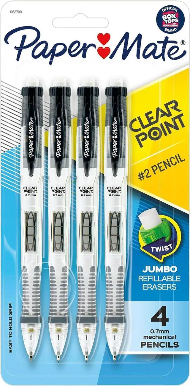 Main image of Paper Mate Clearpoint Mechanical Pencils, 0.7mm HB #2 Lead, Black Barrels, 4 Count - School Supplies, Note Taking